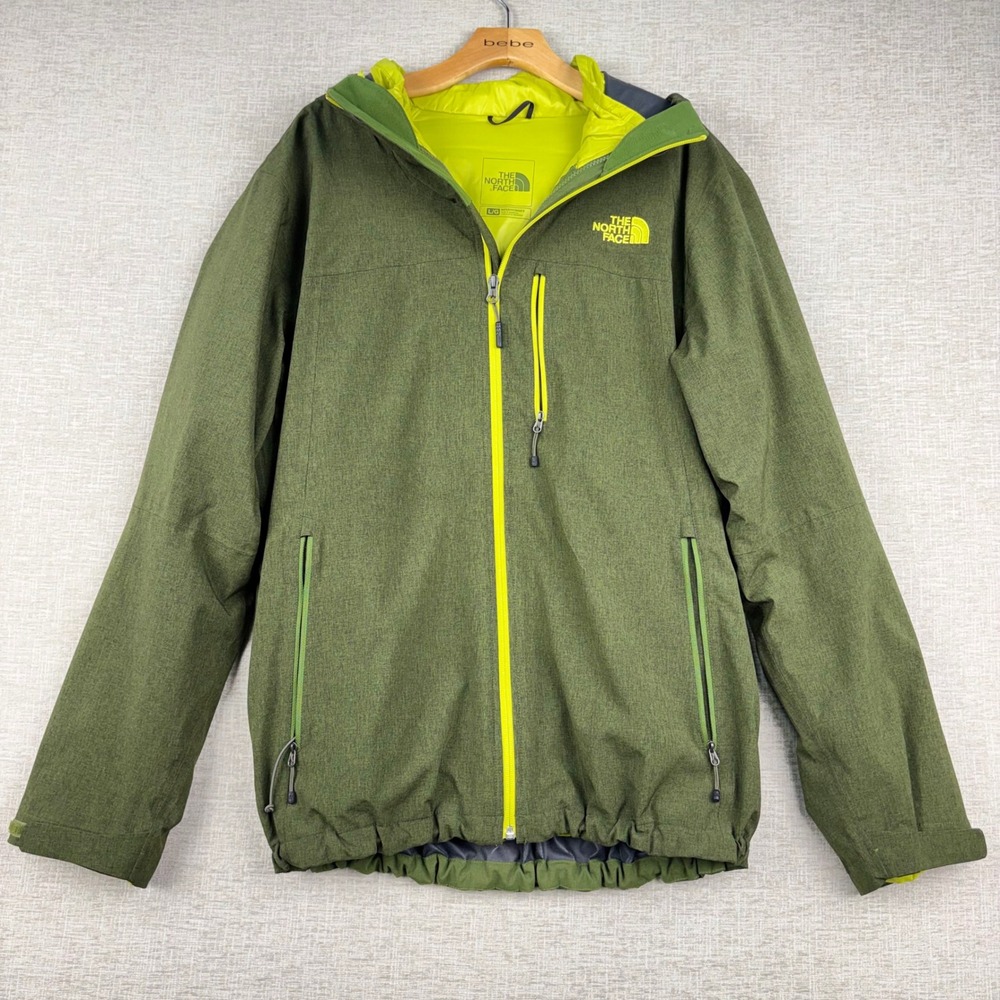The North Face Mens HyVent 2.5L Hooded Rain Jacket Olive Green Lime Large